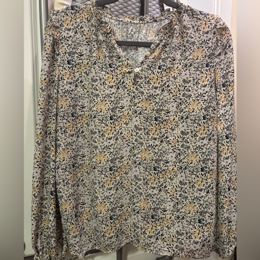 LOFT Petite Floral Top in Yellow and Black